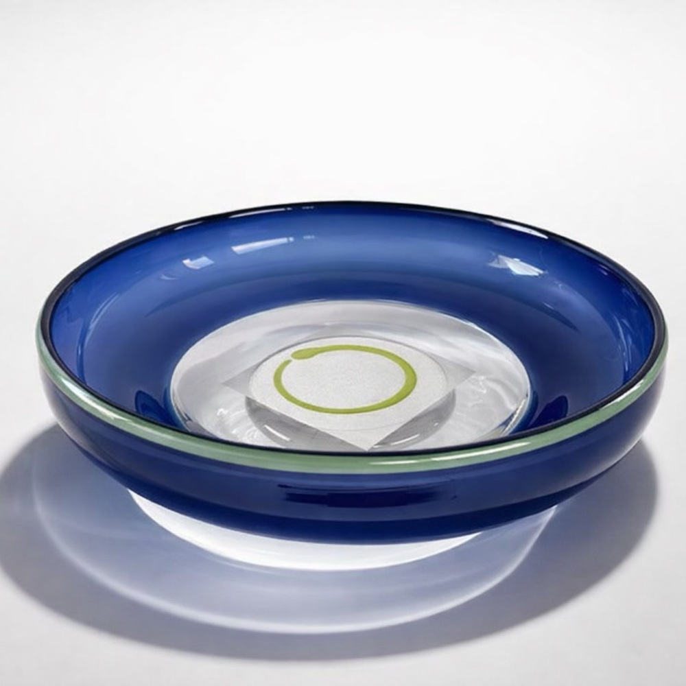 VINTAGE STUDIO PARAN HAND-BLOWN‎ GLASS BOWL COBALT BLUE 90’S FUTURISTIC METALLIC